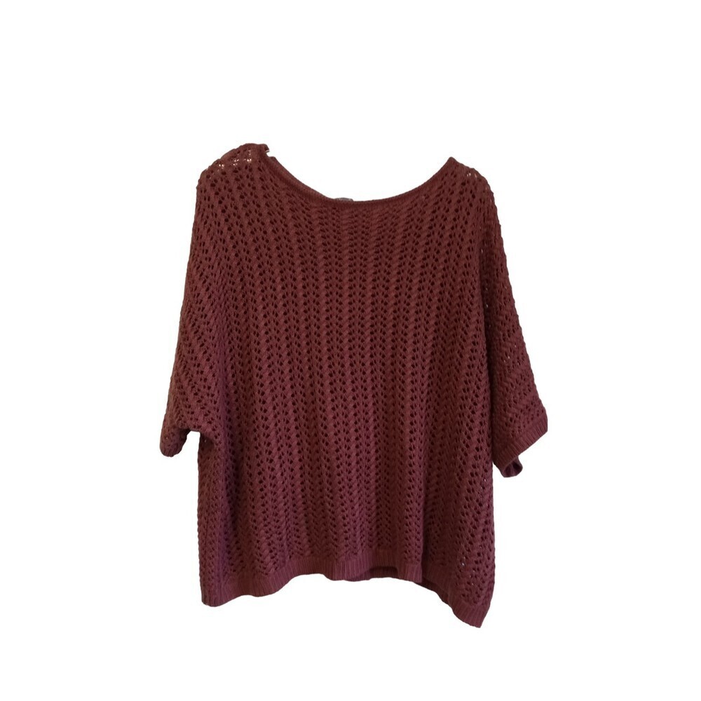 Marled reunited Copper Red heavy‎ knit swoop neck 3/4 sleeve sweater top